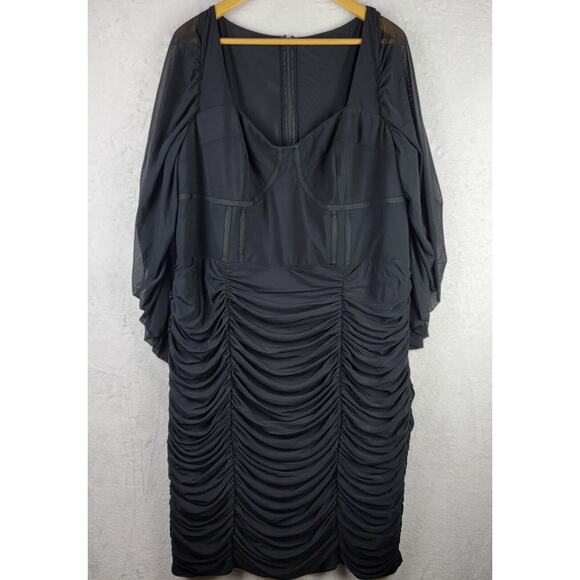 City Chic Dress Size XL 22 Ruch Bustier Stretch Zip Knee Length Black Party - Picture 1 of 16